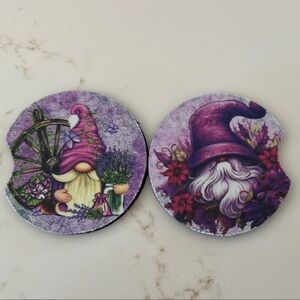 Purple Gnome Car Coasters NIP